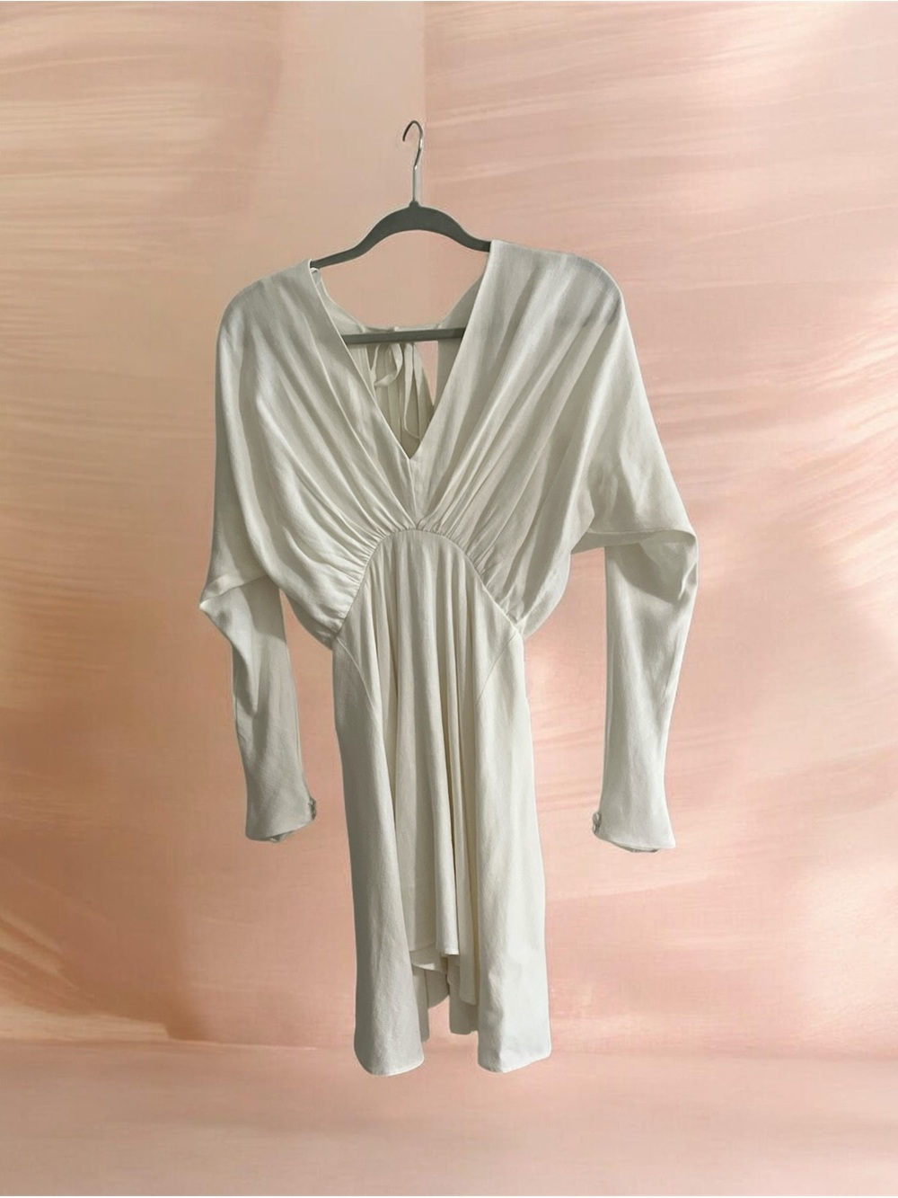 Lulu's Cream Long Sleeve V-Neck Gathered Waist Dress